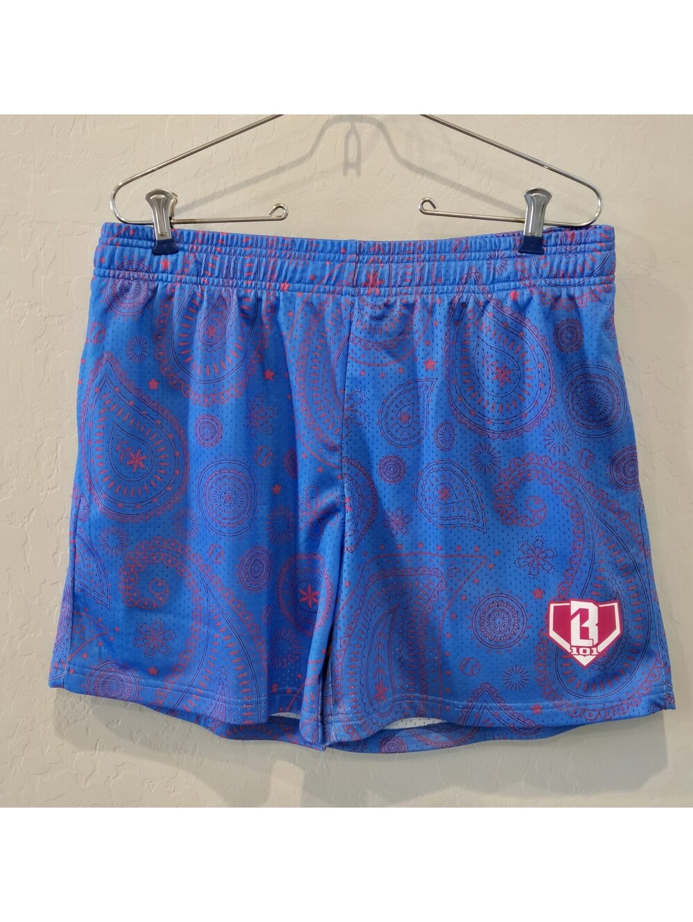 Baseball Lifestyle 101 Paisley Shorts Blue Pink ADULT Mesh Paisley Men's Medium
